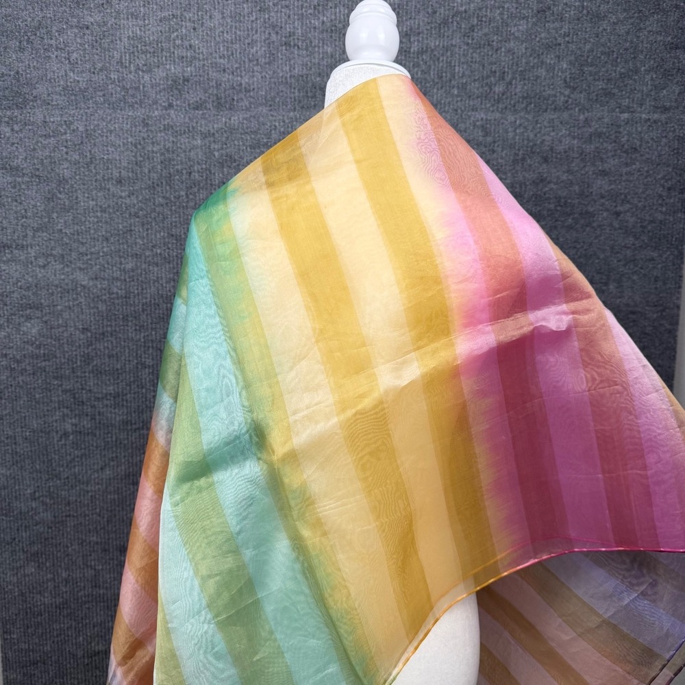 Vtg 90s Adrienne Landau Wrap Rainbow Plaid Sheer Organza Shawl Scarf - Picture 9 of 9